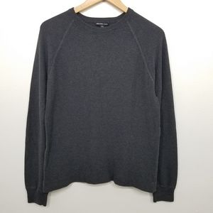 James Perse Walfle Knit Crew-Neck Longsleeve Cotton Charcoal Pull-over Sweater
